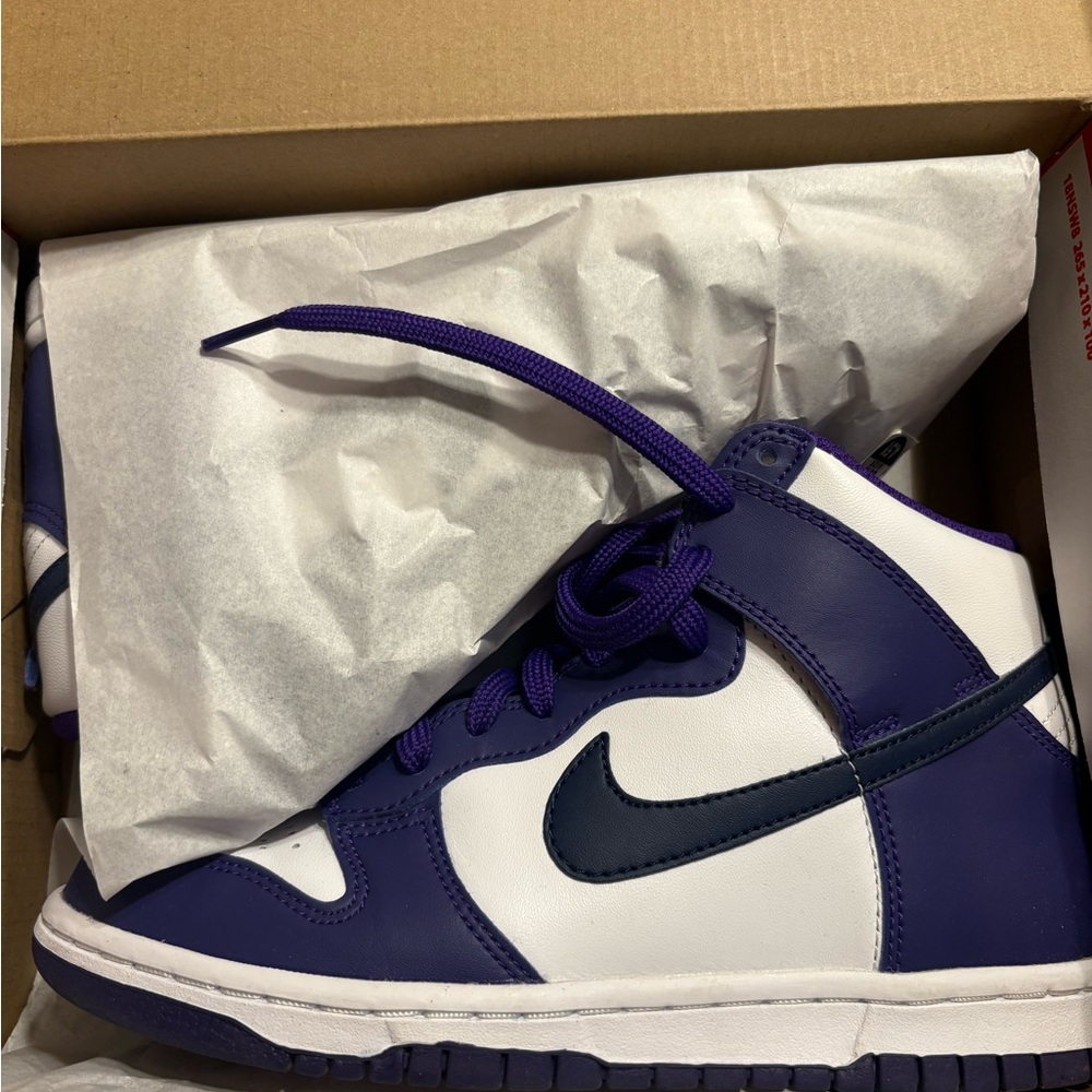Nike Purple and White Sneakers with High-Top Design and Classic Silhouette